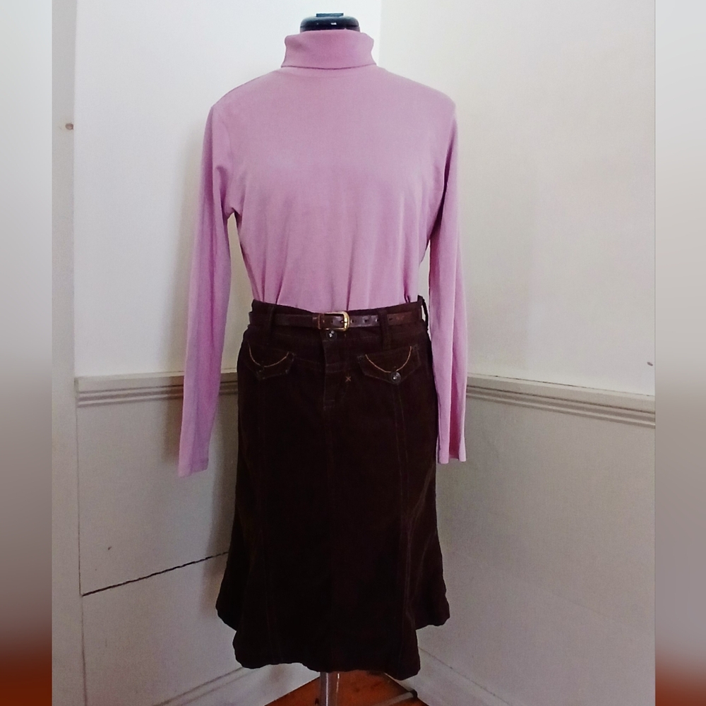UNIONBAY Vintage Casual Chocolate Brown Cotton Corduroy Skirt Pockets - Picture 8 of 10